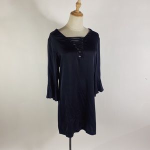 GYPSY 05 Silk Stretch Lace Neck 3/4 Sleeve Black Shift Dress XS